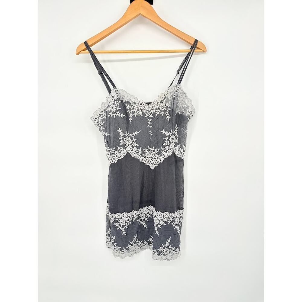 Wacoal Embrace Lace Chemise Slip Dress Large Gray Sheer Floral Lingerie Layering